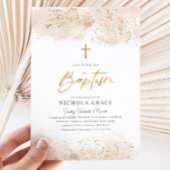 Roze Waterverf Gouden Kruis Gir Doopdoop Kaart