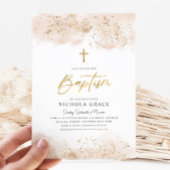 Roze Waterverf Gouden Kruis Gir Doopdoop Kaart