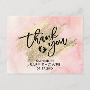 Roze Waterverf Gouden Kwaststreek Baby Shower Briefkaart