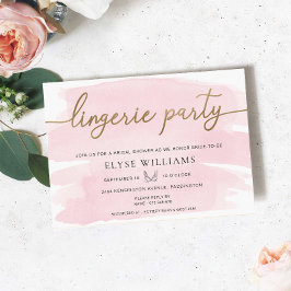 Roze Waterverf Gouden Lingerie Party Vrijgezellenf Kaart