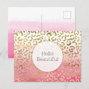 Roze Waterverf gouden luipaard Briefkaart