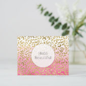 Roze Waterverf gouden luipaard Briefkaart (Staand voorkant)