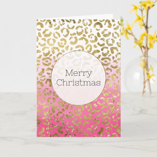 Roze Waterverf gouden luipaard Kaart (Gele Bloem)