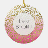Roze Waterverf gouden luipaard Keramisch Ornament (Voorkant)