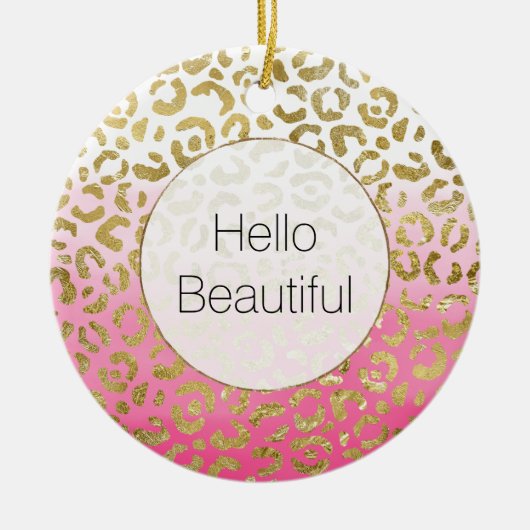 Roze Waterverf gouden luipaard Keramisch Ornament (Voorkant)