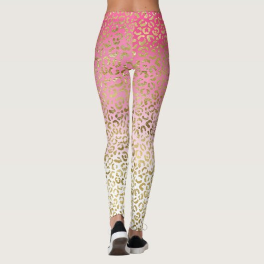 Roze Waterverf gouden luipaard Leggings (Achterkant)