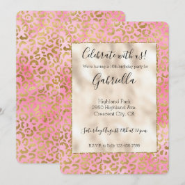 Roze waterverf gouden luipaardprint kaart