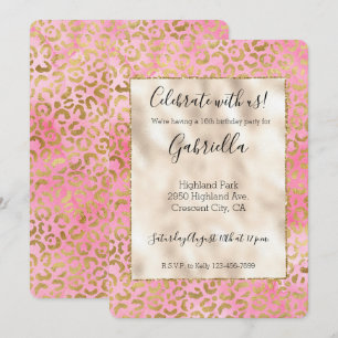 Roze waterverf gouden luipaardprint kaart