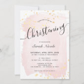 Roze Waterverf Gouden Spletters Meisje Doop Kaart (Voorkant)