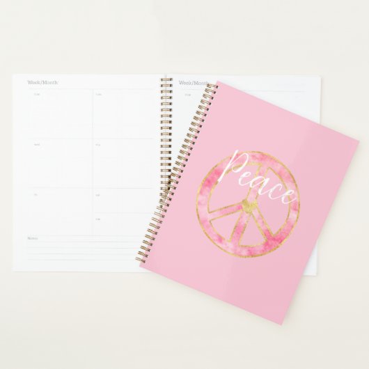 Roze Waterverf Gouden Vredesteken Hart Planner (Display)