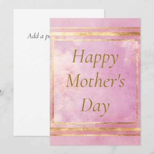 Roze Waterverf & Goudfolie Moederdag Kaart (Voorkant / Achterkant)