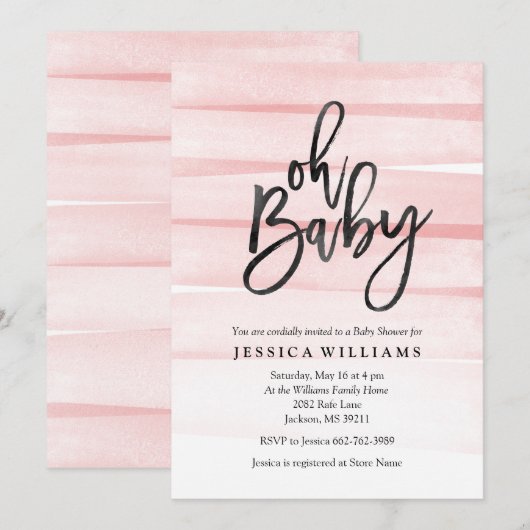 Roze Waterverf gradiënt Oh Baby shower uitnodiging (Voorkant / Achterkant)