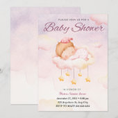 Roze Waterverf Gradient Schattige Meisje Baby show Kaart (Voorkant / Achterkant)