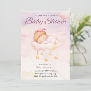 Roze Waterverf Gradient Schattige Meisje Baby show Kaart