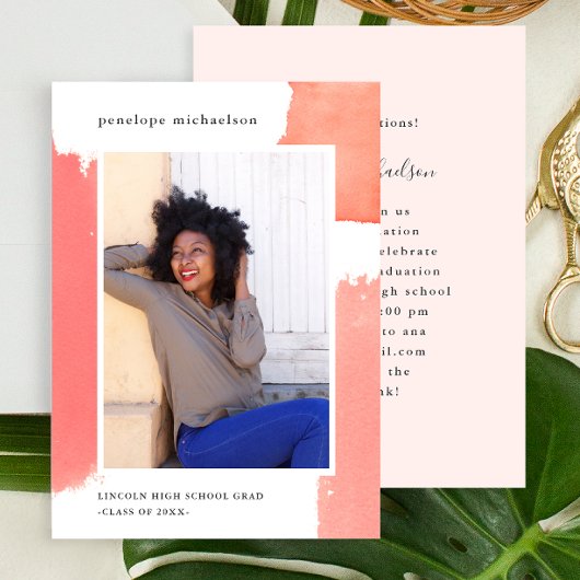 Roze Waterverf Graduation Party Foto Kaart