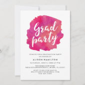 Roze Waterverf Graduation Party Kaart (Voorkant)