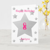 Roze Waterverf grijze sterren 8e verjaardag Kaart (Gele Bloem)