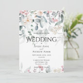 Roze Waterverf groen bloemenbruiloft Kaart (Staand voorkant)