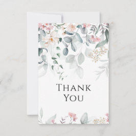 Roze Waterverf groen bruiloft Bedankkaart