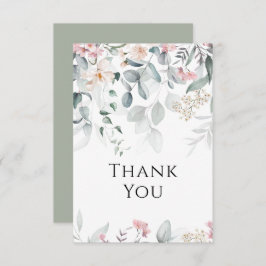 Roze Waterverf groen bruiloft Bedankkaart