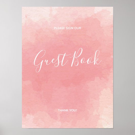 Roze Waterverf Guest Book Sign Poster (Voorkant)