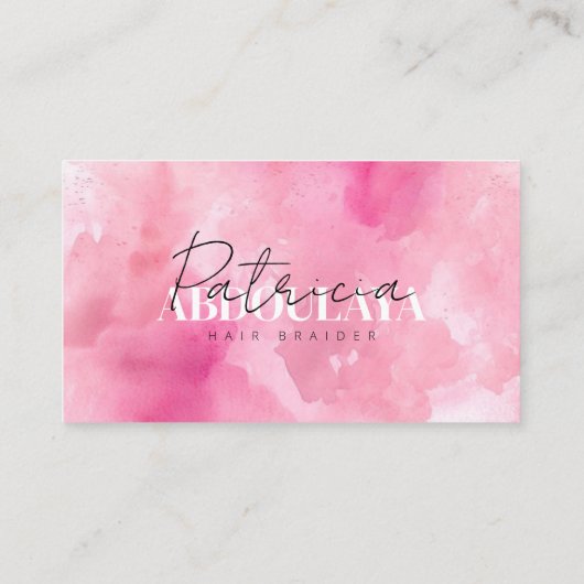 Roze Waterverf Haar Braider Script Typografie Visitekaartje (Achterkant)