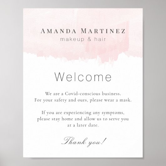 Roze Waterverf Hair Makeup Salon Covid Welkom Poster (Voorkant)