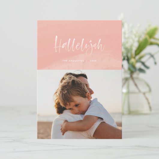 Roze Waterverf Hallelujah Kerstmis Feestdagenkaart (Staand voorkant)
