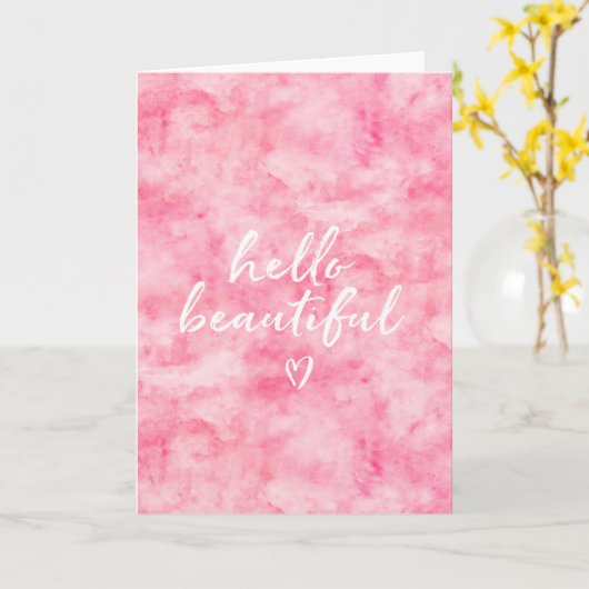 Roze Waterverf Hallo Kaart (Gele Bloem)