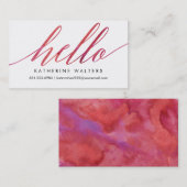 Roze Waterverf Hallo Moderne Roepkaart Contactkaartje (Voorkant / Achterkant)