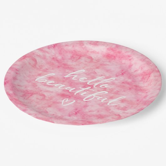 Roze Waterverf Hallo Papieren Bordje (Gekanteld)