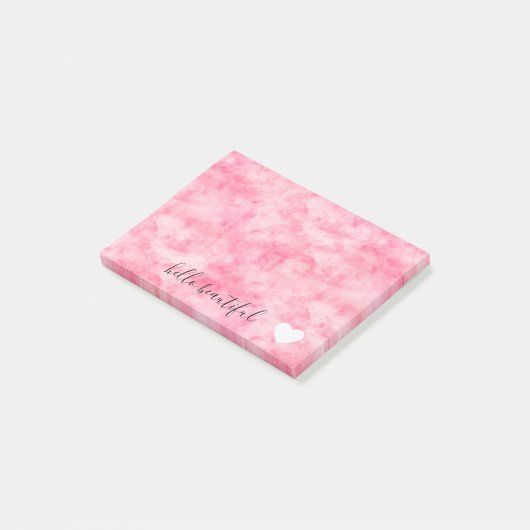 Roze Waterverf Hallo prachtig hart Post-it® Notes (Schuin)