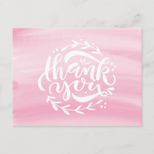 Roze Waterverf Hand Lettering Krans Dank u Feestdagenkaart (Voorkant)