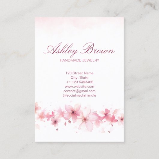 Roze Waterverf handgemaakte juwelen oorscherm Visitekaartje (Achterkant)