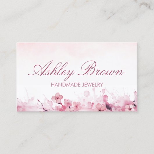 Roze Waterverf Handgemaakte Sieraden Bloemen Paste Visitekaartje (Voorkant)