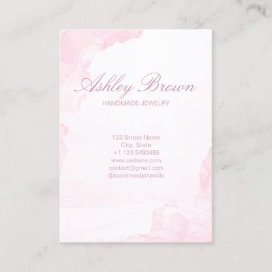 Roze Waterverf Handgemaakte Sieraden Ketting Displ Visitekaartje (Achterkant)