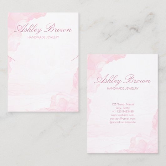 Roze Waterverf Handgemaakte Sieraden Ketting Displ Visitekaartje (Voorkant / Achterkant)