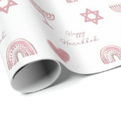 Roze Waterverf Hanukkah-pakpapier Cadeaupapier (Rol Hoek)