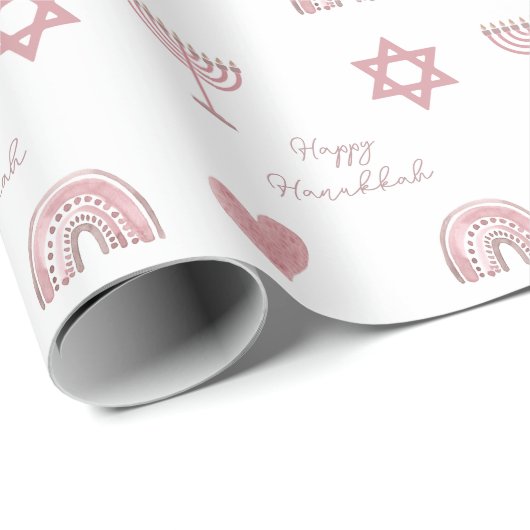 Roze Waterverf Hanukkah-pakpapier Cadeaupapier (Rol Hoek)