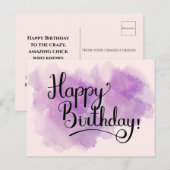 Roze Waterverf Happy Birthday Post Card Briefkaart (Voorkant / Achterkant)