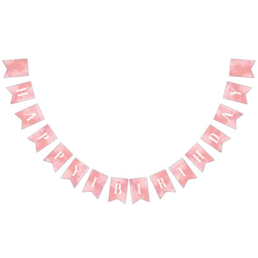 Roze Waterverf Happy First Birthday Vlaggetjes (Alle)