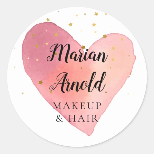 Roze Waterverf Harde gouden sterren Ronde Sticker (Voorkant)