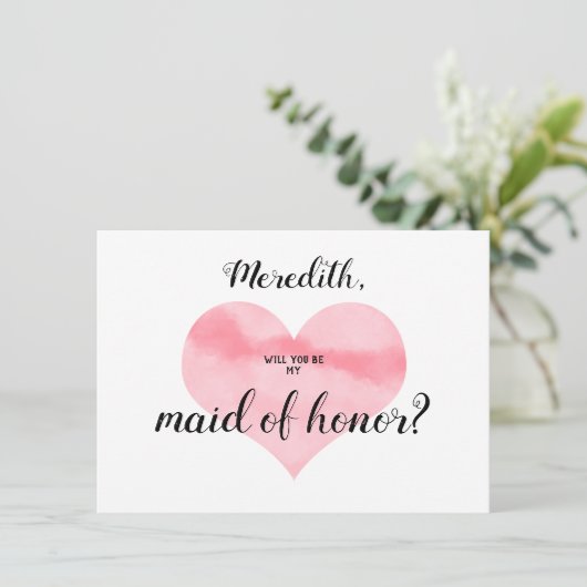 Roze Waterverf Hart Be My Maid of Honor Gedicht Kaart (Staand voorkant)