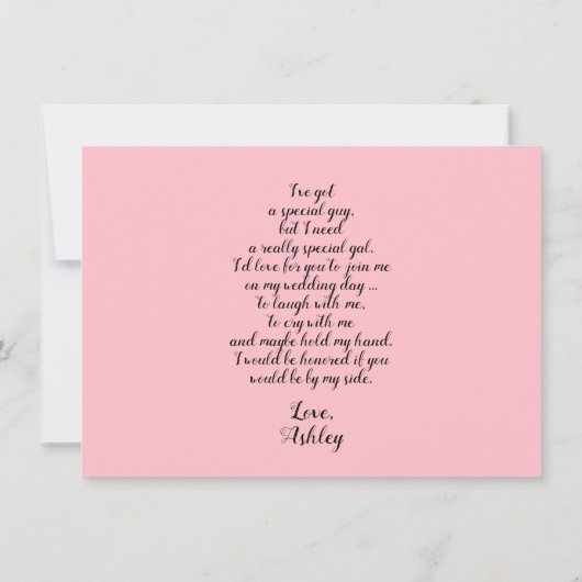 Roze Waterverf Hart Be My Maid of Honor Gedicht Kaart (Achterkant)