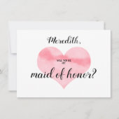 Roze Waterverf Hart Be My Maid of Honor Gedicht Kaart (Voorkant)