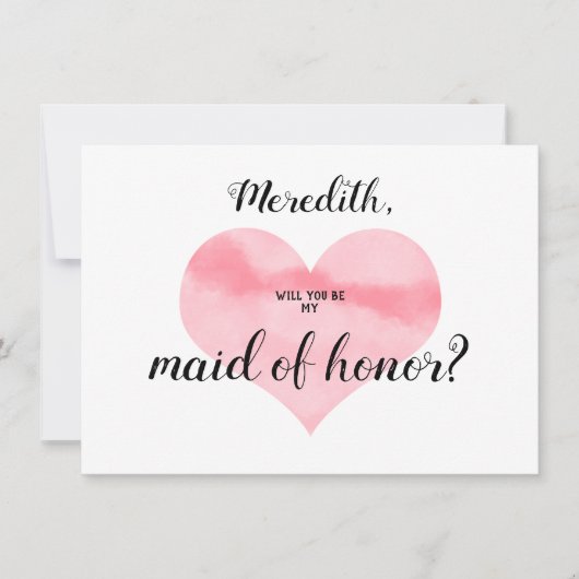 Roze Waterverf Hart Be My Maid of Honor Gedicht Kaart (Voorkant)