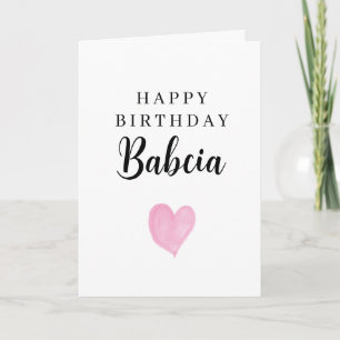 Roze Waterverf Hart Gelukkig Verjaardag Babcia Kaart