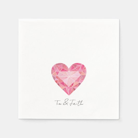 Roze Waterverf Hart Gem Glam Diamond Liefde NAMEN Servet (Voorkant)