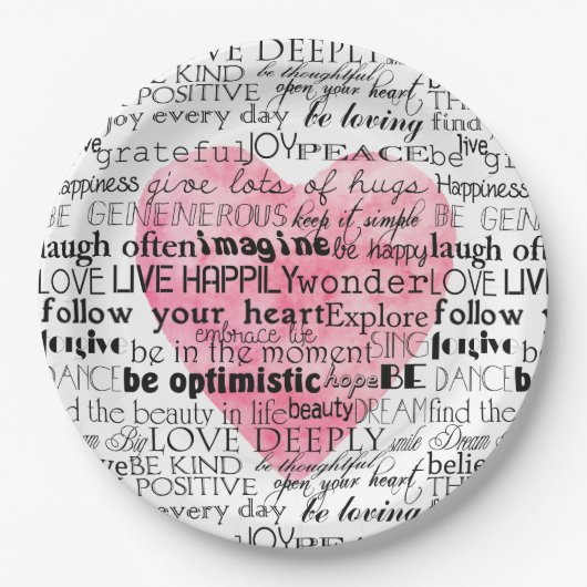 Roze Waterverf hart Inspirerend woorden Papieren Bordje (Voorkant)