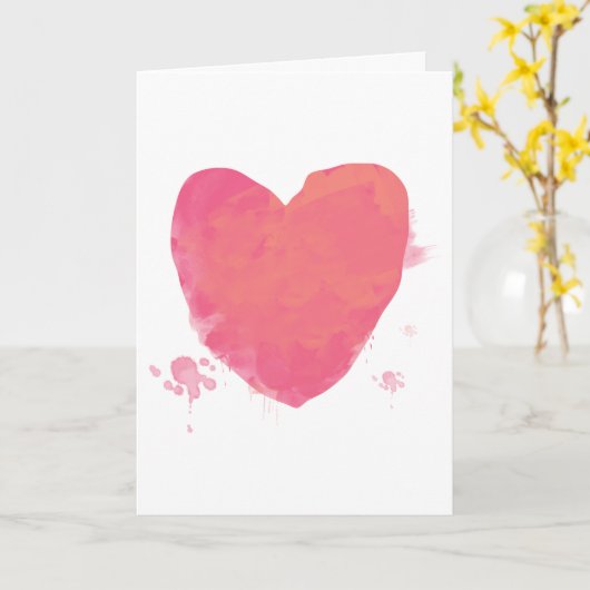 Roze Waterverf Hart Kaart (Gele Bloem)